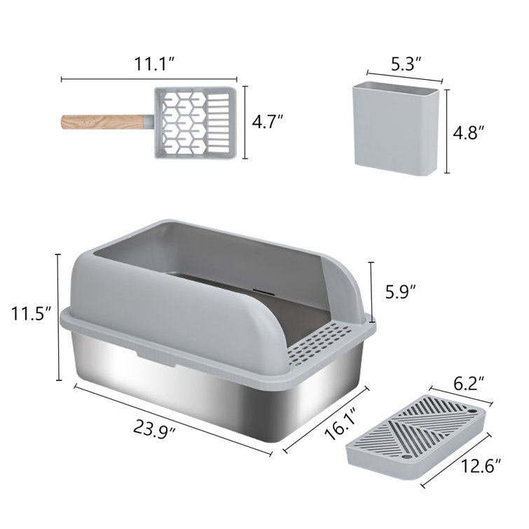 Stainless steel litter outlet tray